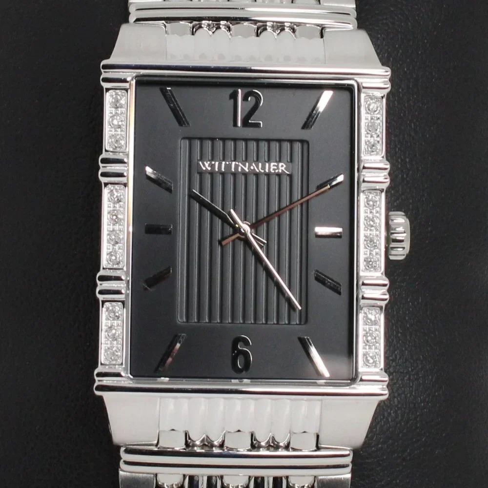 Wittnauer Men's Tank Style Watch 20 Diamonds Sapphire Crystal Embossed Dial